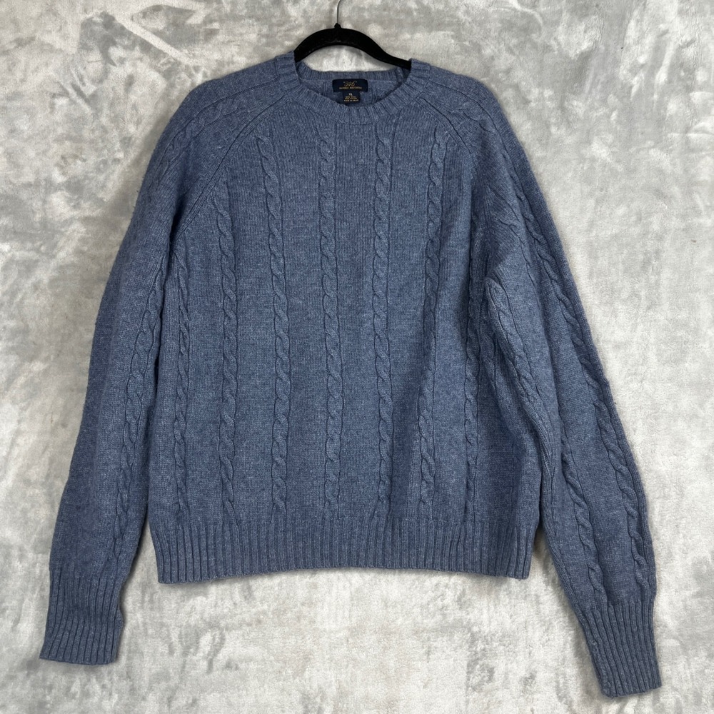 Brooks Brothers 346 Mens Cable Knit Sweater Blue Wool Nylon Blend Size XL - Picture 10 of 10